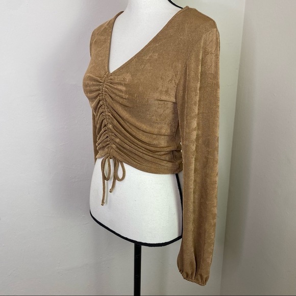 NWT‎ Just Polly Tan Drawstring Crop Womens Top Size M - Picture 7 of 10